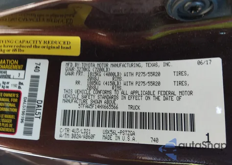 2017 Toyota Tundra 1794 5.7L V8 z USA, uszkodzony, nr VIN 5TFAW5F14HX665566